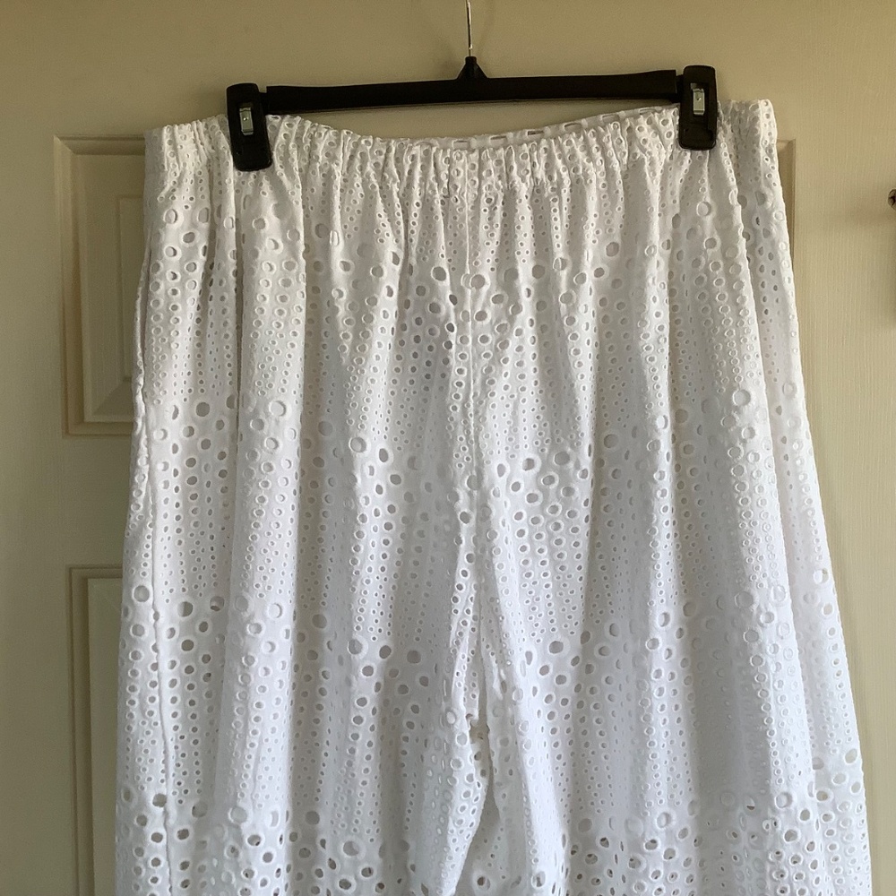 NATORI Round Eyelet Wide Leg Pants White SZ XL - Picture 10 of 16